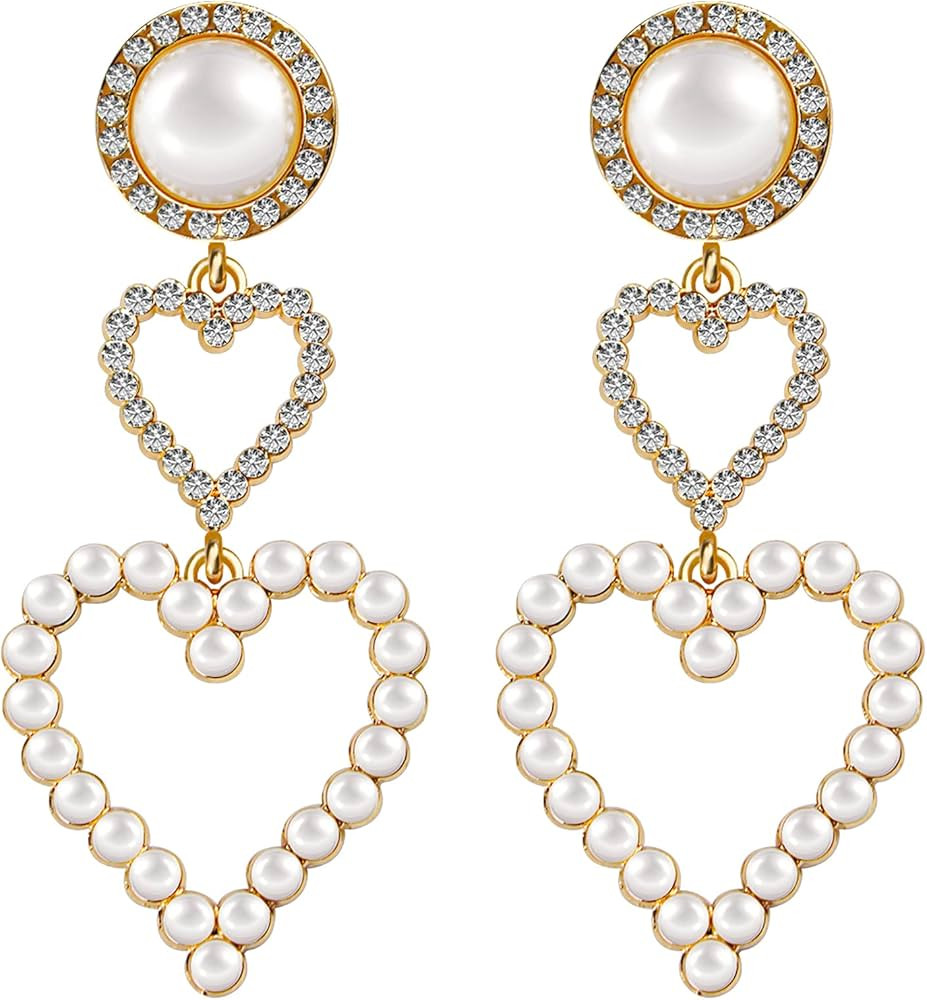 Statement Drop Earrings - Bohemian Beaded Big Heart Dangle Earrings Gift for Women | Amazon (US)