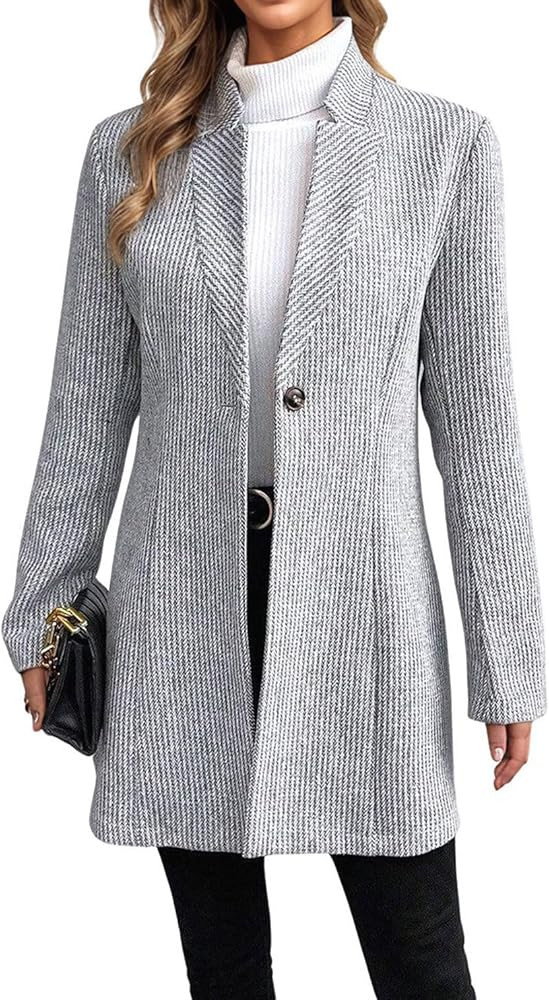 CHARTOU Womens Long Sleeve Casual Wool Jacket Blazer 1 Button Winter Coat Mid-Long Stand Collar O... | Amazon (US)