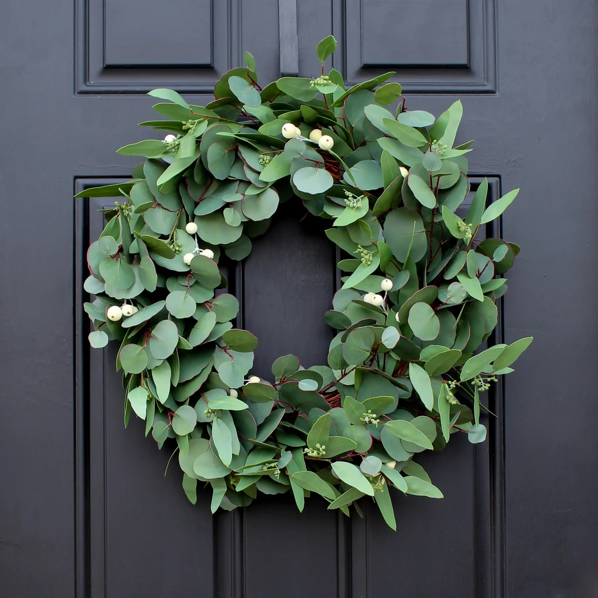 Real Touch Seeded Mixed Needle & Silver Dollar Eucalyptus, White Berry Everyday Front Door Wreath | Darby Creek Trading