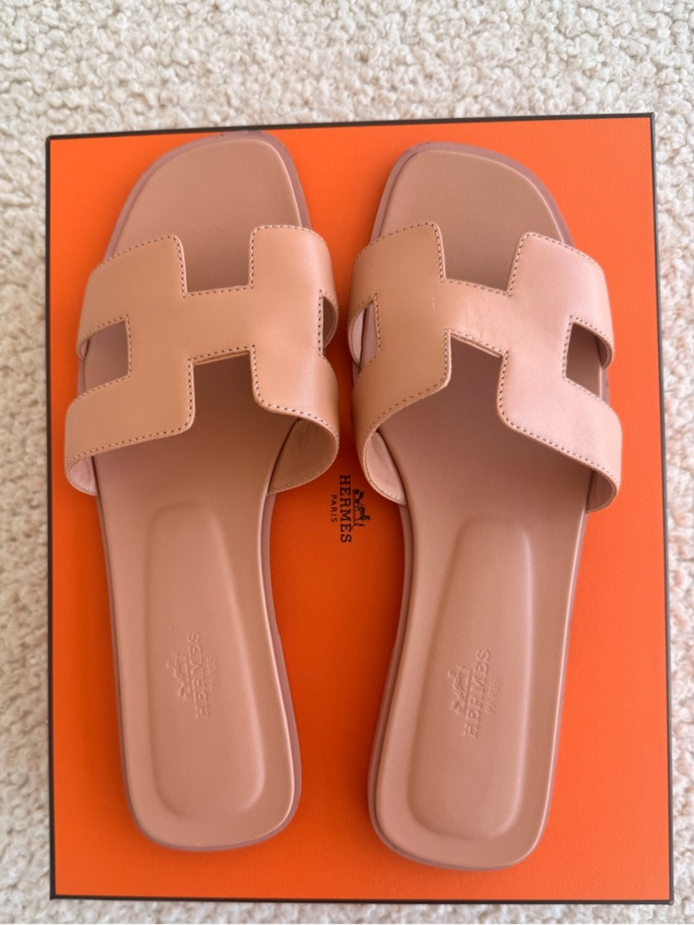 Hermes Pink Clay Leather Oran Slide Sandals | Poshmark