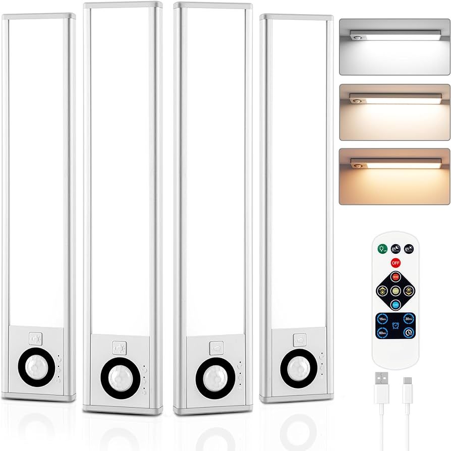 YLXS 44-LED Motion Sensor Under Cabinet Light, Remote Control 3 Color Temperature Dimmable Rechar... | Amazon (US)
