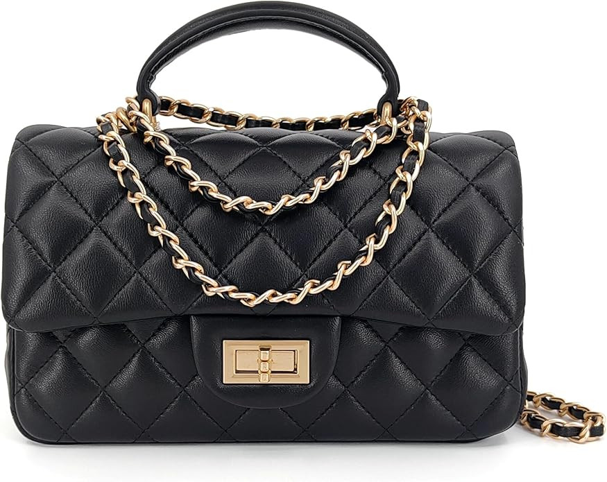 Small Quilted Crossbody Bags for Women, Genuine Leather Shoulder Bag w/Gold Chain Strap, Soft Min... | Amazon (US)