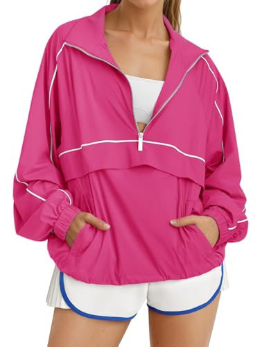 Fisoew Quarter Zip Pullover Women Lightweight Windbreaker Jacket Running Hiking Outdoor Pullover with Pocket | Amazon (US)