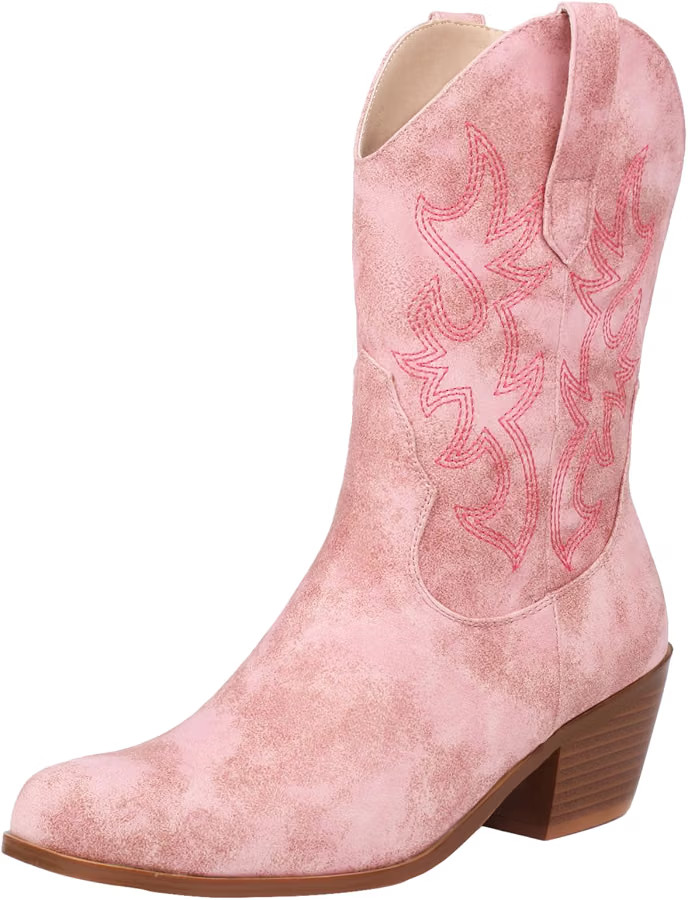 rismart Women Western Cowboy Boots Mid Calf Embroidered Cowgirl Shoes | Amazon (UK)