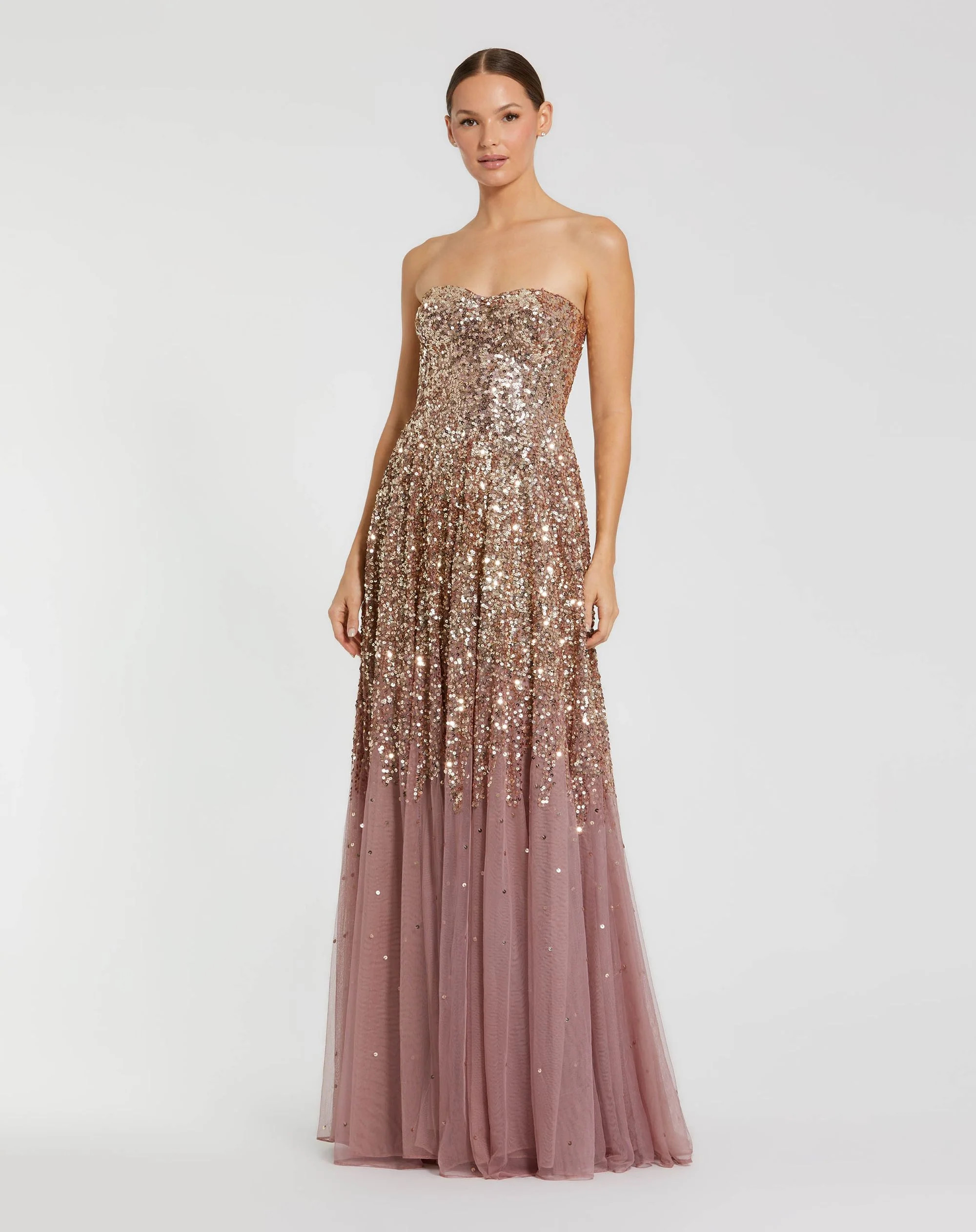 Pink Strapless Sweetheart Neck Sequin Ombre Gown | Mac Duggal | Mac Duggal