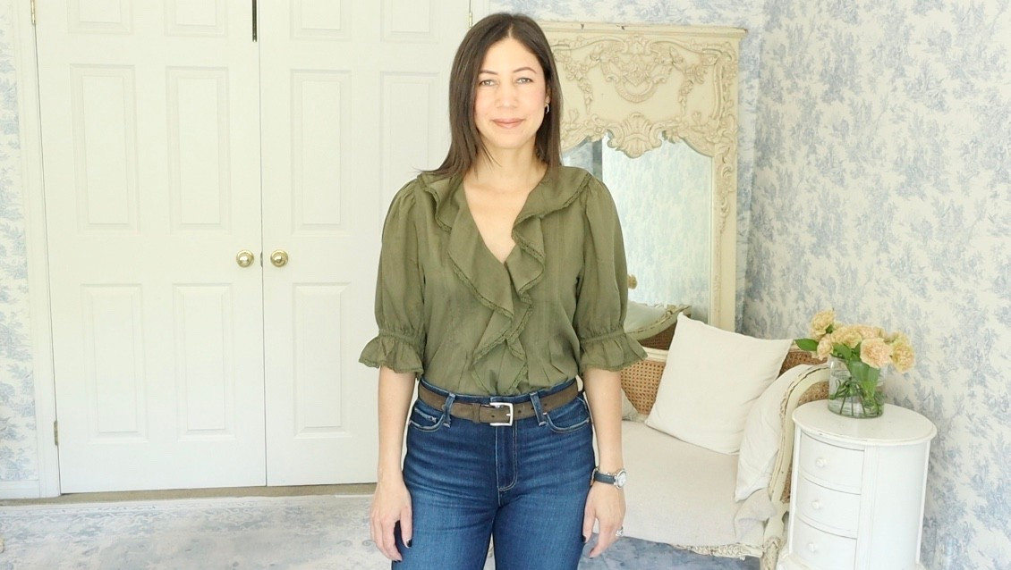 Today’s look features one of my favorite recent finds: a beautifully romantic blouse from Madewell that looks far more expensive than it is. This is their Pintucked Ruffled Puff-Sleeve Top in faded ivy (a lovely olive green that flatters every skin tone).

If you’ve admired the iconic Dôen Henri blouse, you’ll appreciate this fabulous dupe. It has all the charm, ruffled detailing, puffed sleeves, and that vintage-inspired femininity at a more accessible price point. ✨ It’s also available in classic white and black, perfect for building a timeless capsule wardrobe.

I’ve paired it with Paige’s Mason ankle straight-leg jeans, a staple in my ten-item wardrobe for their perfect fit and elegant silhouette.

This outfit is ideal for that in-between season when summer begins to tiptoe into fall. 🍂🍃

What are your go-to romantic pieces for fall?

#OOTD #tenitemwardrobe #madewell #elegantcasualstyle #capsulewardrobe

#LTKSeasonal #LTKxMadewell #LTKStyleTip