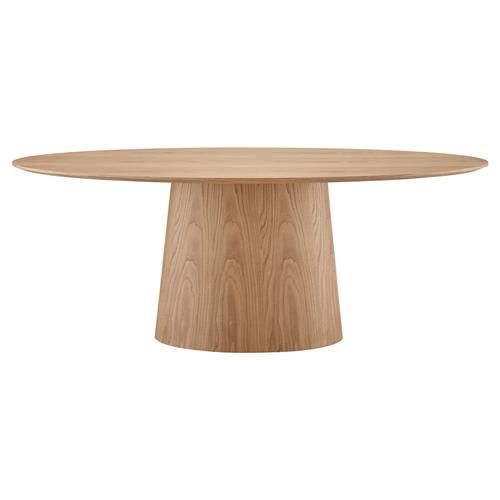 Caius Mid Century Modern Natural Oak Veneered Oval Pedestal Dining Table - 79"W | Kathy Kuo Home