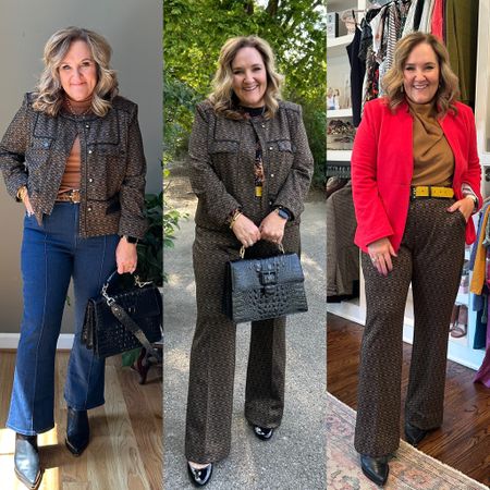 Cabi clothing is known for quality, on trend, and statement making styles. This suit doesn’t disappoint. Sold as separates and available in extended sizing. 
Blazer size XL Roomy! You could size down 
Pants size 14 roomy too 
Blouse size XL
Red blazer XL 
jeans size 31

#LTKmidsize #LTKworkwear #LTKover40