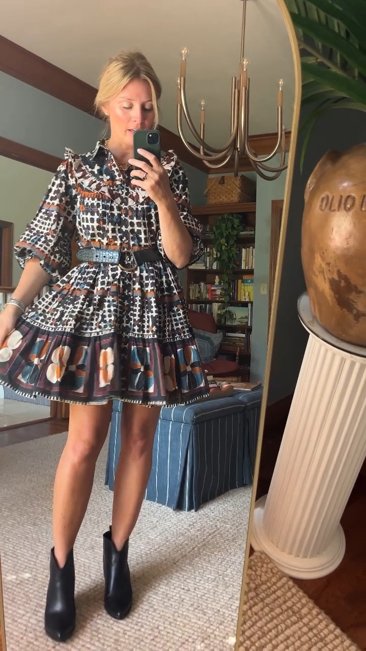 1 graphic dress, 3 ways. I’m wearing a size small. These outfits are great for school meetings, work meetings, date night, a concert and even Thanksgiving! Cleobella really played into the graphic prints with this one, I love the western styling too. #prefall #falldress #fallstyling

#LTKworkwear #LTKstyletip #LTKSeasonal