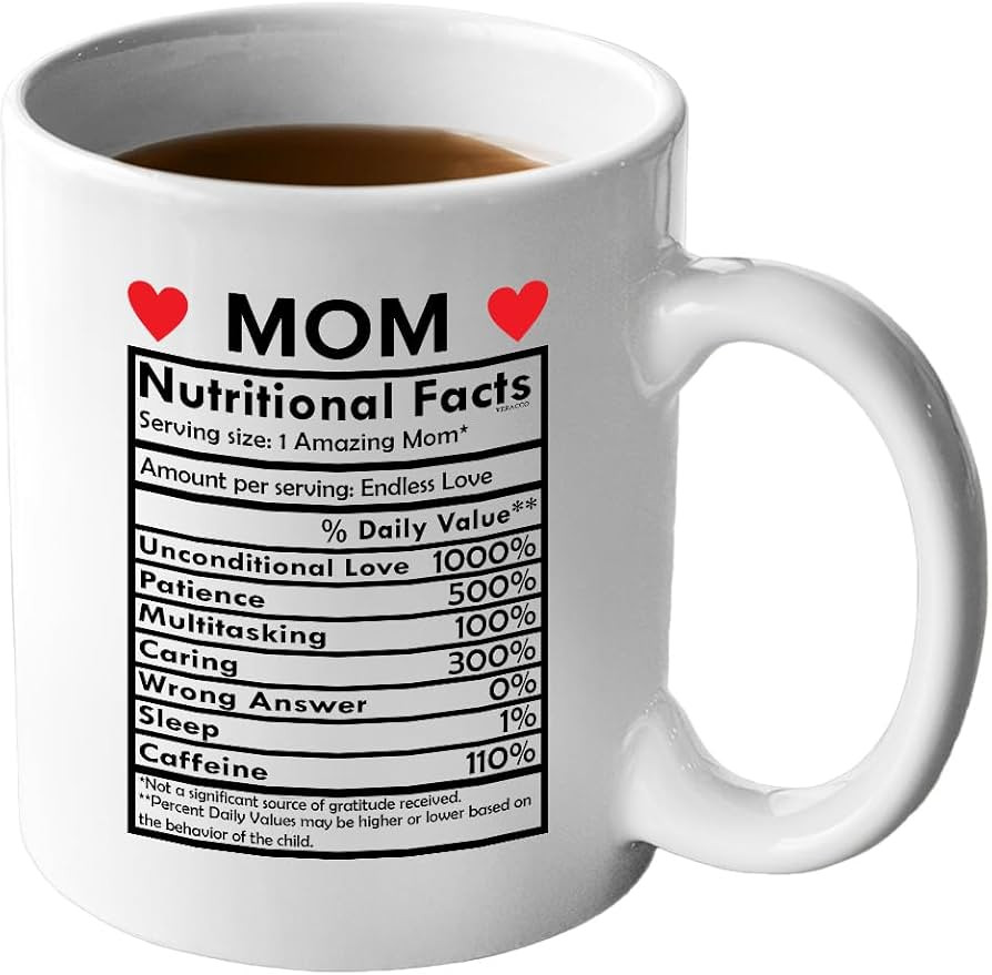 Veracco Mom Nutritional Facts Mug, Funny Mother’s Day and Birthday Gift for Mom, 11 oz Ceramic ... | Amazon (US)