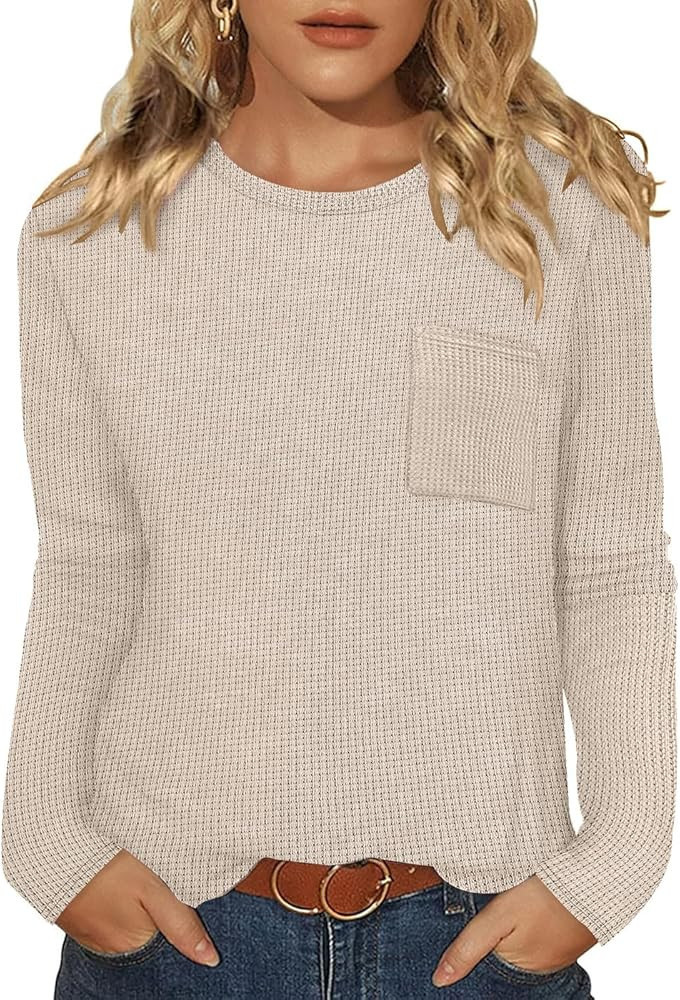 WIHOLL Long Sleeve Shirts for Women Waffle Knit Trendy Spring Fashion 2026 Dressy Casual Blouses ... | Amazon (US)