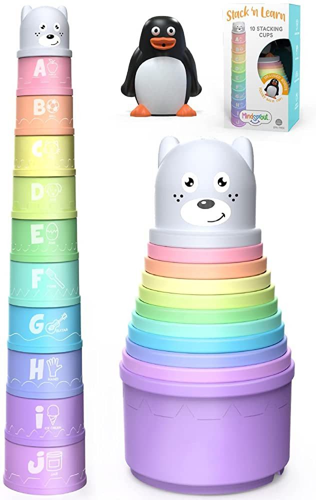 Stacking Cups Toy for Toddler, Modern Design with Numbers, Letters, Patterns, Pastel Colors + FRE... | Amazon (US)