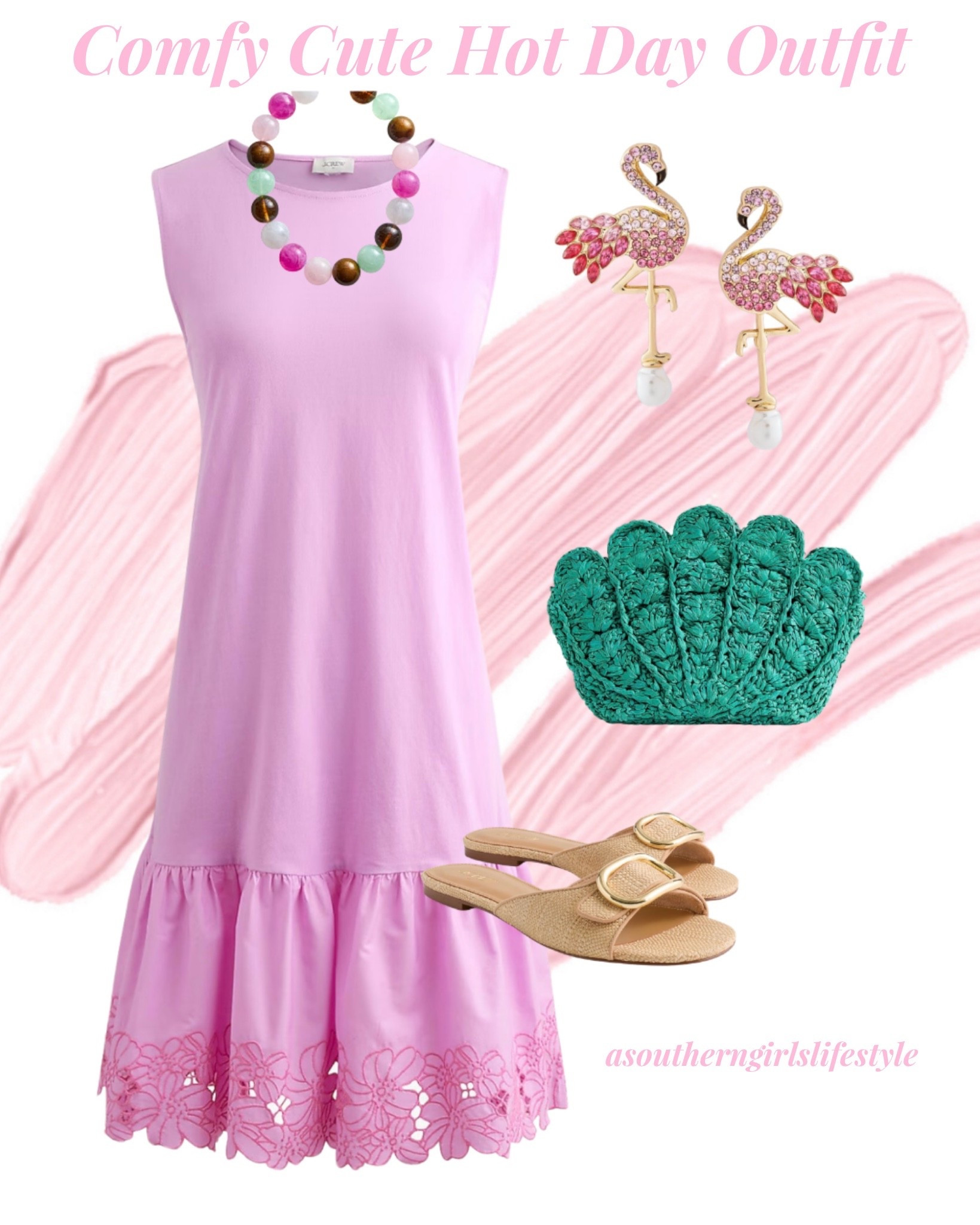 Flamingle ☺️ on a Hot Day Cutely & Comfortably! Dress, Bag & Sandals are on Sale!

Eyelet Hem Shift Dress (also comes in Navy), Flamingo Earrings, Bead Necklace, Woven Shell Purse & Woven Buckle Slides

Spring Dresses. Spring Outfits 2026. Summer Outfits. Vacation Outfits Beach. 

#LTKootd #LTKSaleAlert #LTKSeasonal