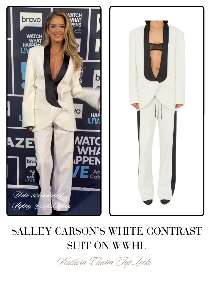 Salley Carson's White Contrast Suit on WWHL 📸= @bravowwhl Styling: @styledvirginia 

 