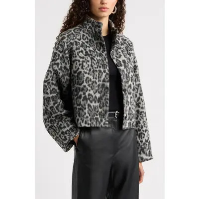 Nordstrom Animal Print Cropped Jacket in Grey- Black Blurred Leopard at Nordstrom, Size Large | Nordstrom