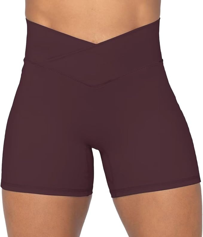 Sunzel Softmax Crossover Biker Shorts for Women, V Criss Cross High Waist Yoga Workout Gym Shorts... | Amazon (US)
