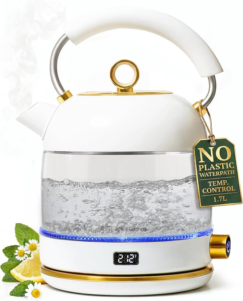 White Electric Tea Kettle with Temperature Control - 1500W Fast Hot Water Boiler and Warmer - Whi... | Amazon (US)
