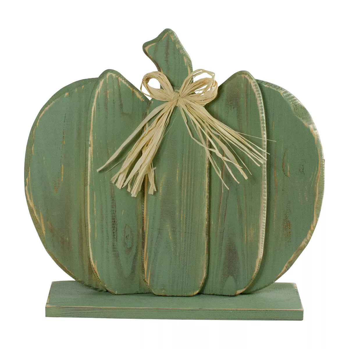 Northlight Fall Harvest Wooden Pumpkin with Bow Decoration - 14.75" - Sage Green | Target