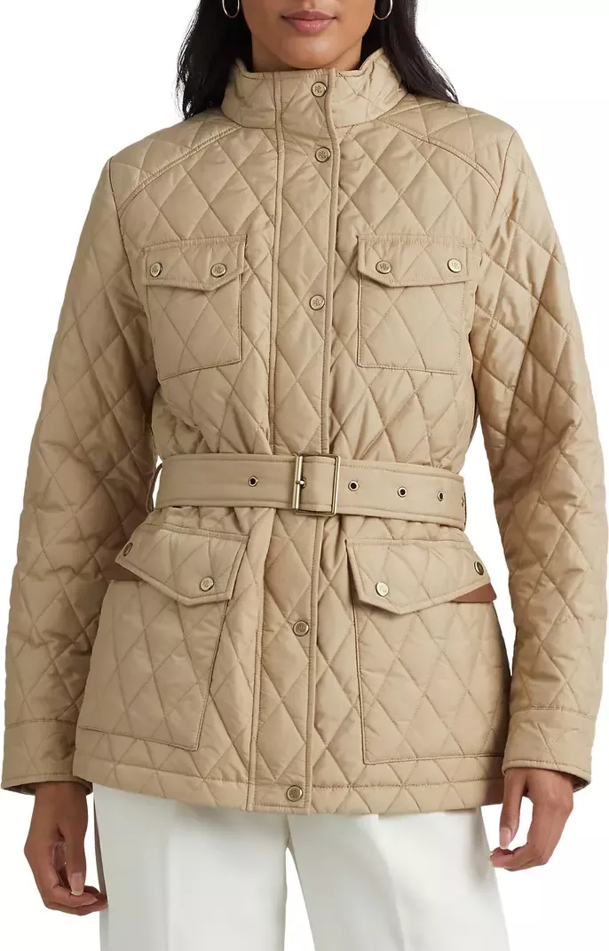 Lauren Ralph Lauren Faux Leather Trim Quilted Vest at Nordstrom