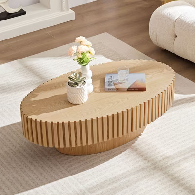 NicBex Drum Coffee Table, 43.7 Inch Oval, Natural Ash MDF Top, Sturdy Pedestal Base, for Living Room Office | Target