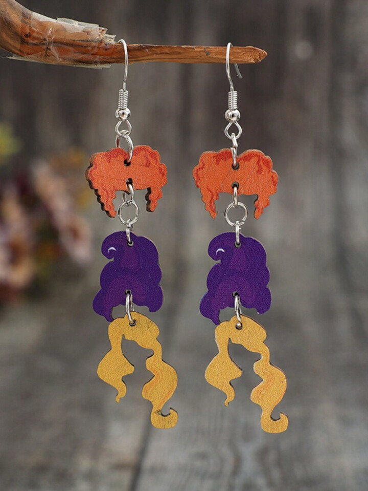 New Fashion Halloween Party Style Unique Wooden Earrings With Multiple Different Hairstyles Desig... | SHEIN