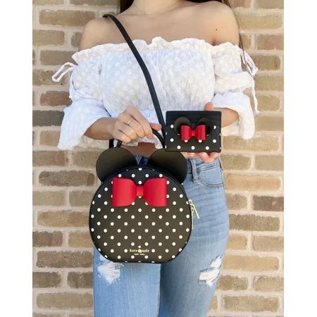 Disney x Kate Spade Minnie Mouse Round Crossbody Bag Black Multi + Card Holder | Walmart (US)