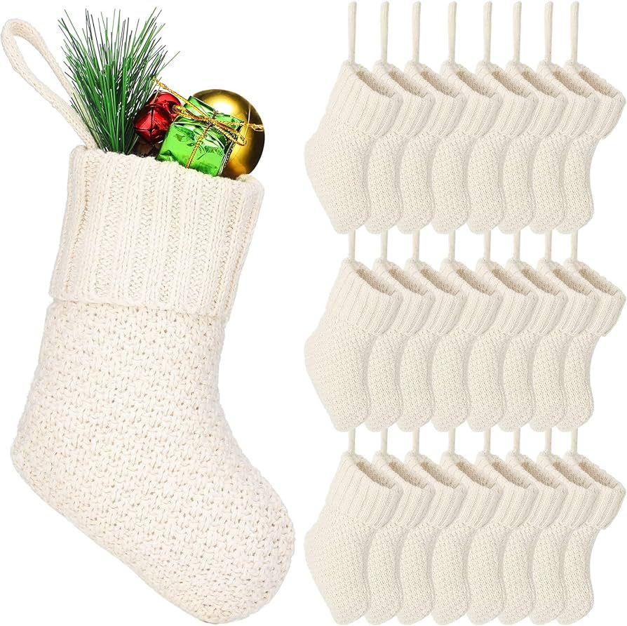 Zubebe 24 Pcs 7 Inch Knit Christmas Stockings Christmas Mini Stockings Rustic Stocking Decoration... | Amazon (US)