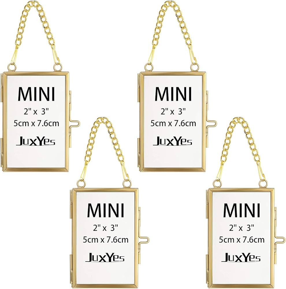 JUXYES Set of 4 Mini Brass Wall Hanging Photo Frame, Glass Hanging Picture Artwork Display Frame,... | Amazon (US)