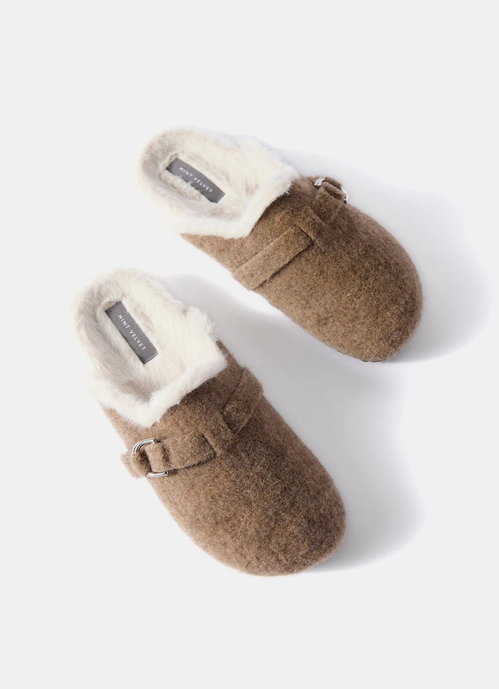 Neutral Felt Clog Slippers | Mint Velvet