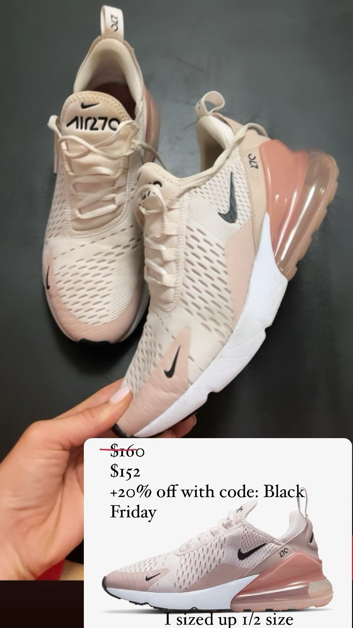 Nike AirMax 270 on sale with code Black Friday. I go up 1/2 size in these workout shoes but love how they look and feel on 

#LTKshoecrush #LTKCyberweek #LTKGiftGuide
