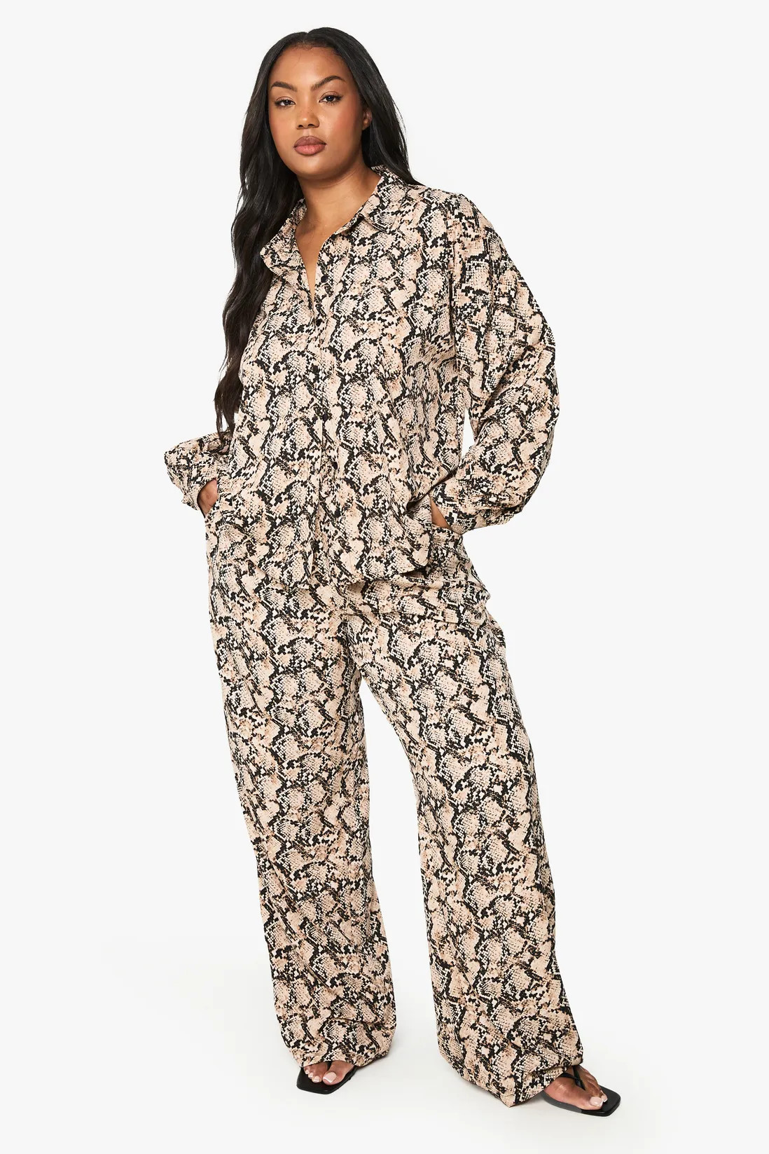 Plus Snake Drawstring Waist Wide Leg Trousers | boohoo (US & Canada)