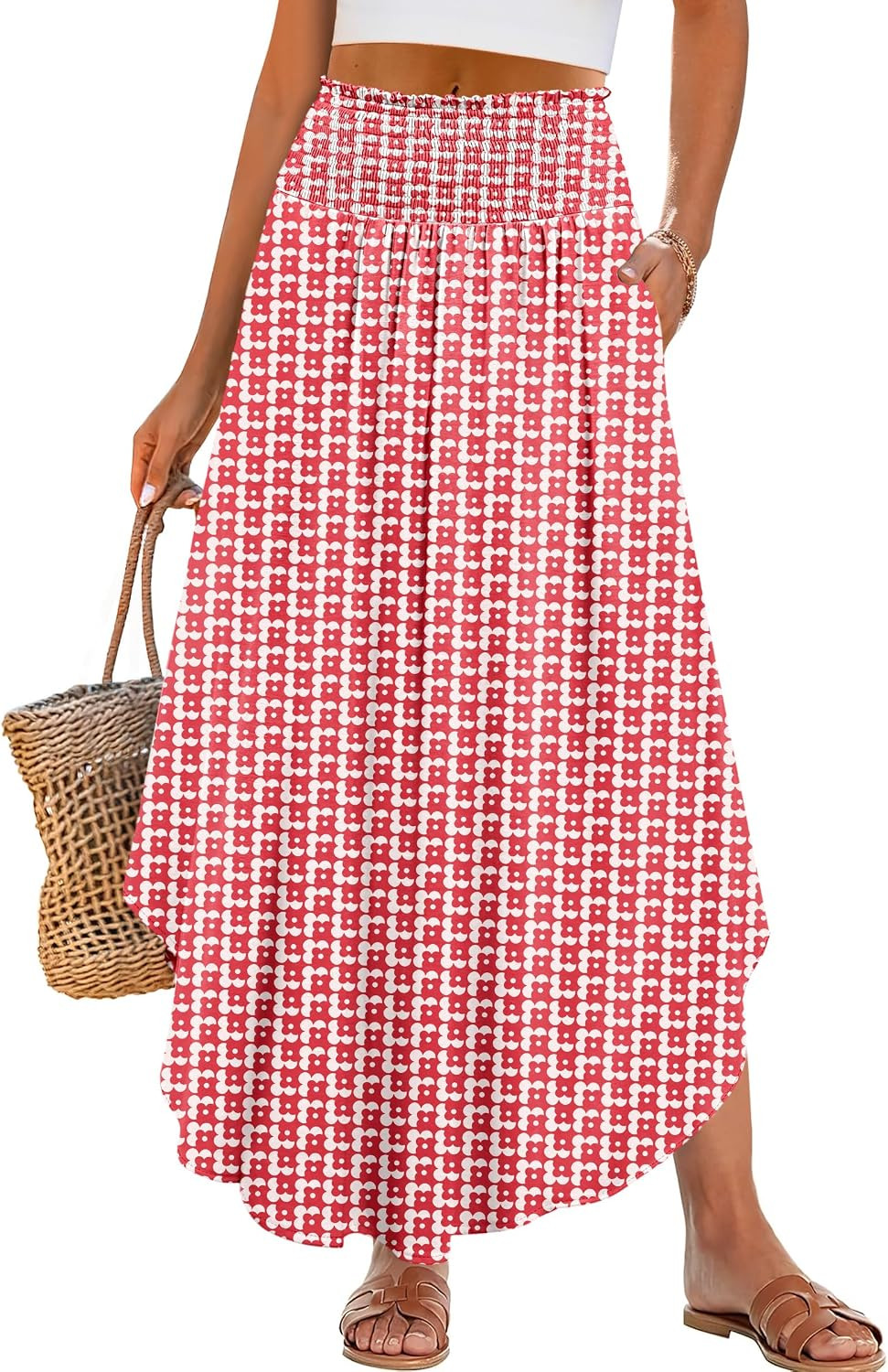 ANRABESS Women's Maxi Skirts Summer Boho Floral High Waisted Flowy Swing Pleated Beach Long Skirt with Pockets | Amazon (US)