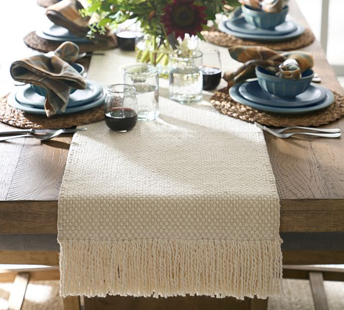 Basketweave Cotton Fringe Table Runner - Natural | Pottery Barn (US)