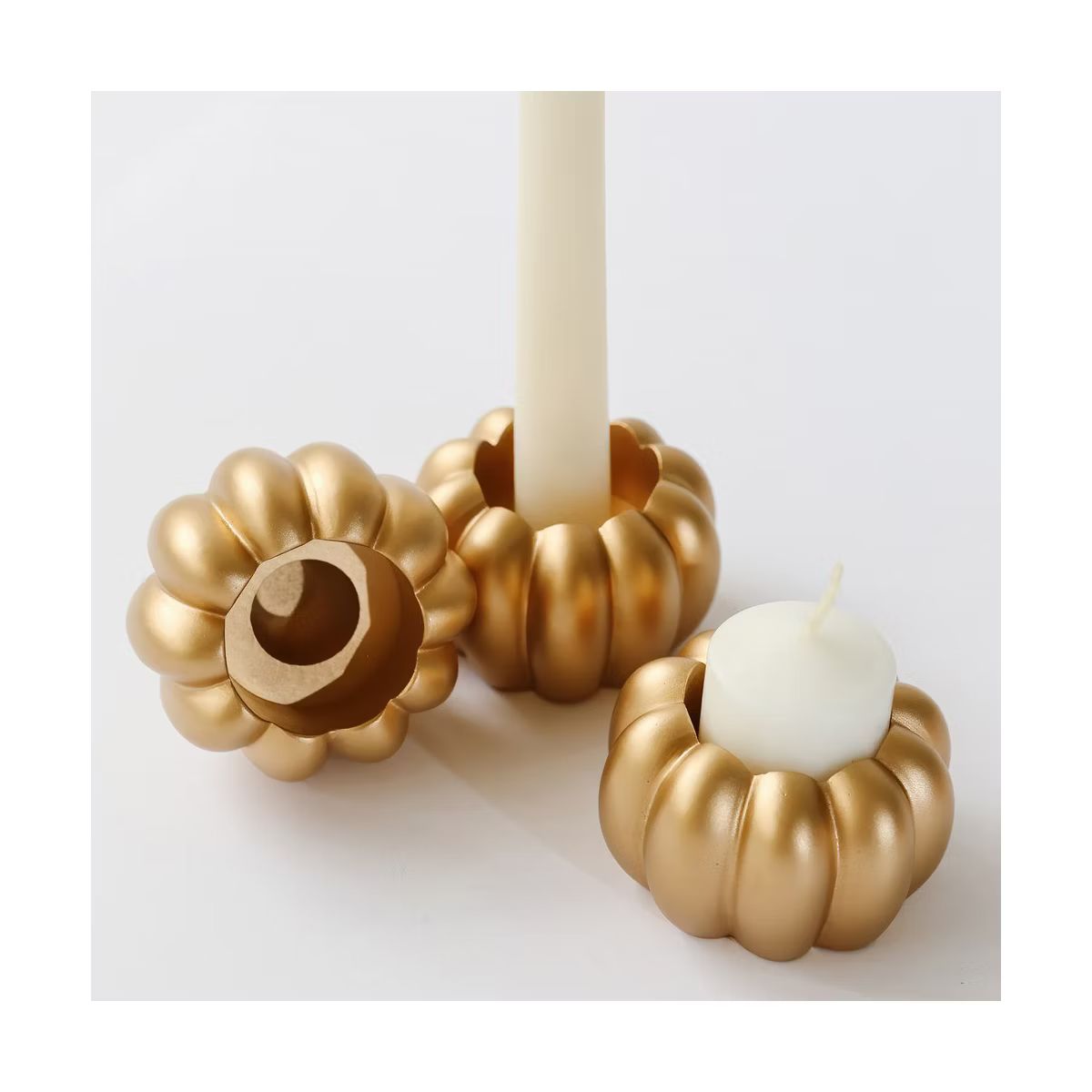 Kate Aspen 2-in-1 Pumpkin Candlestick Holders, Taper Candle/Tealight/Votive Candle Holders (Set o... | Target