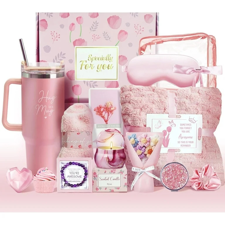 15Pcs Birthday Gifts for Women, Relaxing Spa Basket with Luxury Flannel Blanket and 40 oz Tumbler... | Walmart (US)