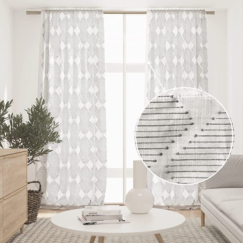 Black and white curtains 96 inches long, 50x96 2 semi sheer curtains set included, boho curtains,... | Amazon (US)