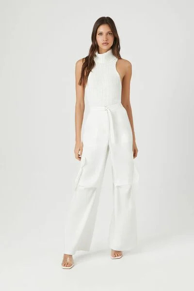 Belted Satin Wide-Leg Cargo Pants | Forever 21 | Forever 21 (US)