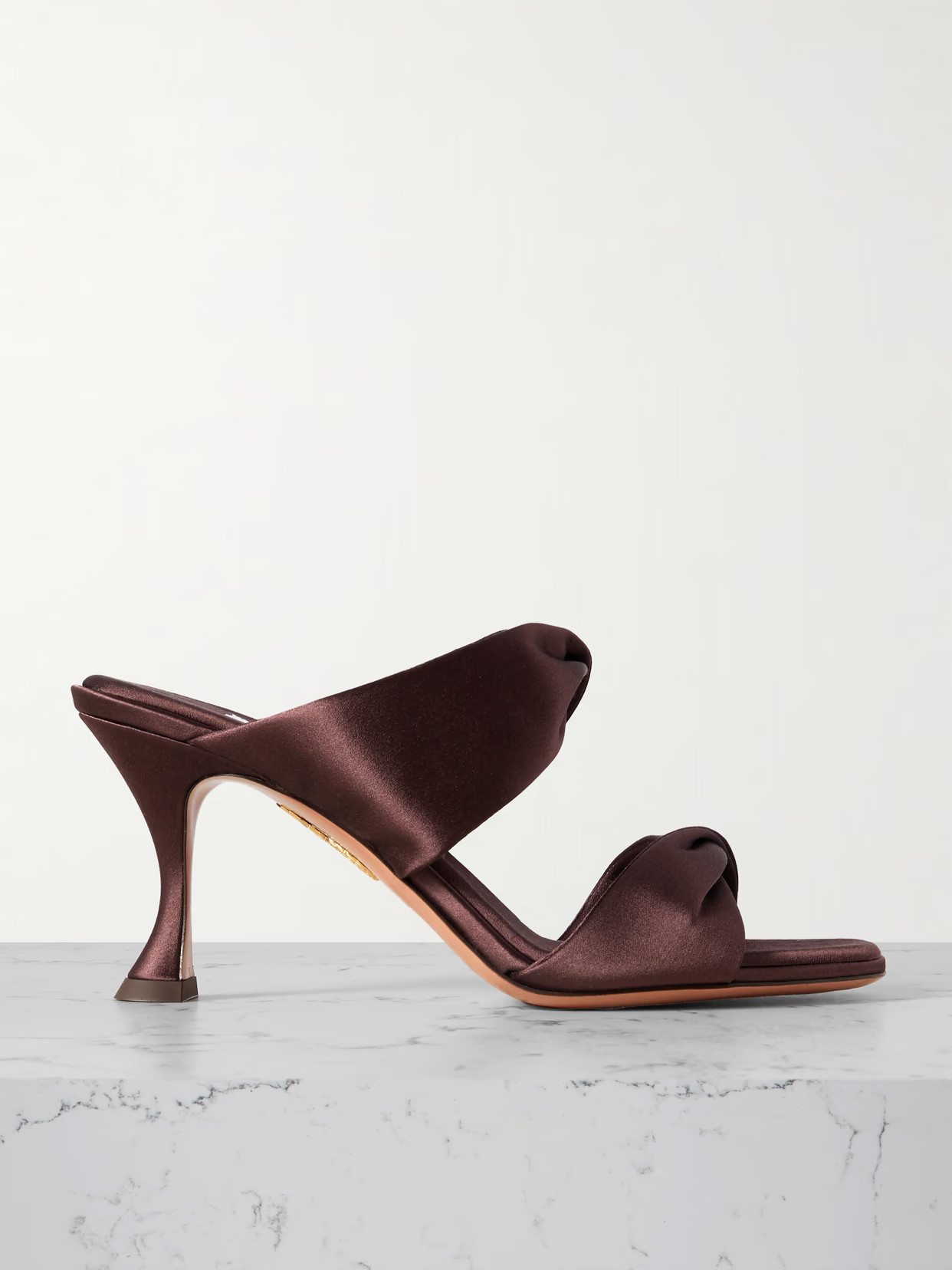 Aquazzura - Twist 75mm Satin Sandals - Brown | NET-A-PORTER (US)