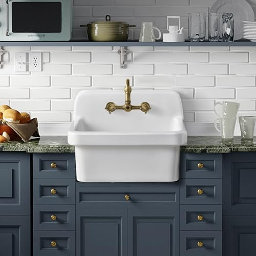 ELLAI 24 Inch White Ceramic Farm Style Wall Mount Utility Sink High Back Wall Mounted Laundry Tub 10 Gallon Farmhouse Sink Slop for Laundry Room, Garage, Kitchen, Bathroom 24" x 19" x 16.5" | Amazon (US)