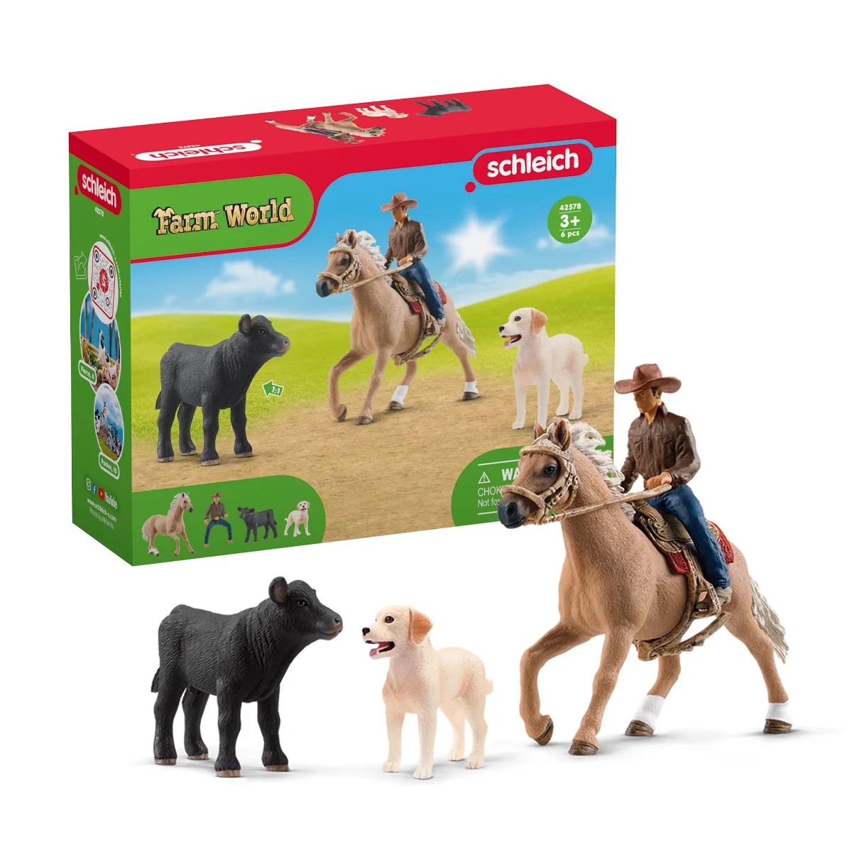 Schleich Farm World - 6PC Rodeo Playset with Cowboy, Horse Figure, Cow, Dog and Accessories - Far... | Walmart (US)