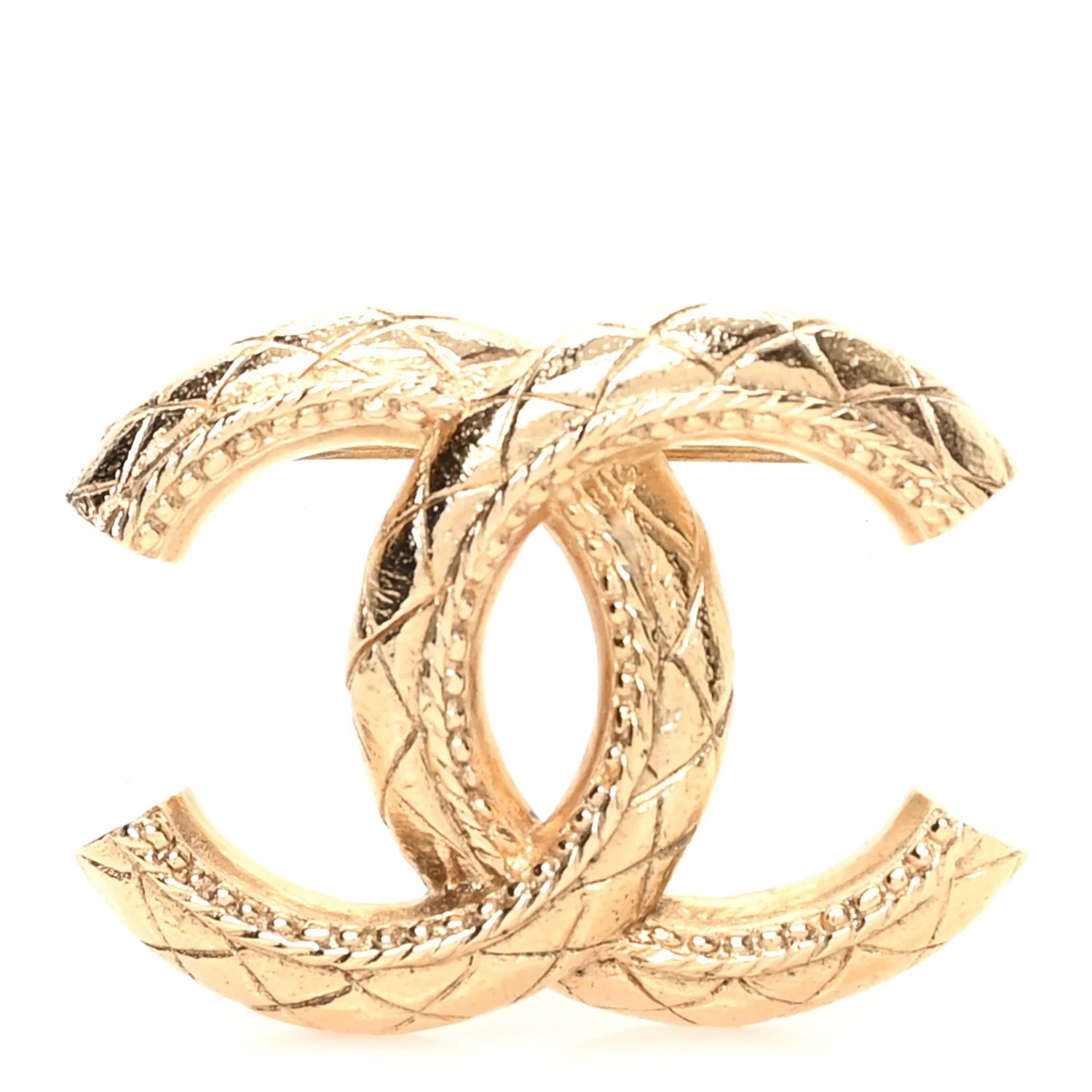 Chanel Metal CC Quilted Brooch Light Gold 1869153 | FASHIONPHILE (US)
