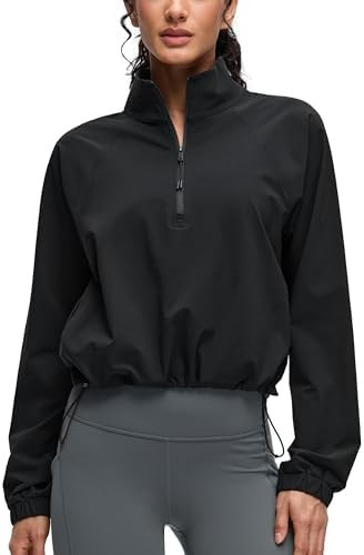 CRZ YOGA Drawstring Bottom Workout Jackets for Women - Half Zip Pullover Cropped Workout Outdoor ... | Amazon (US)