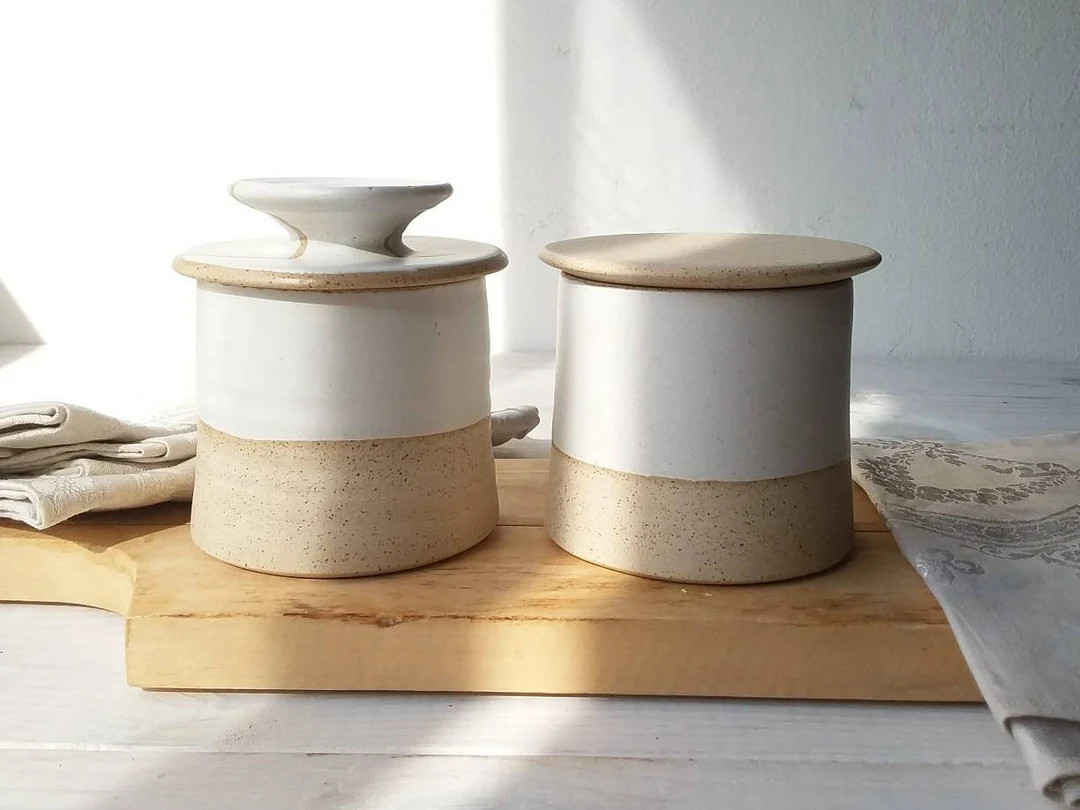 French Butter Crock Rustic White Butter Keeper With Handle - Etsy | Etsy (US)