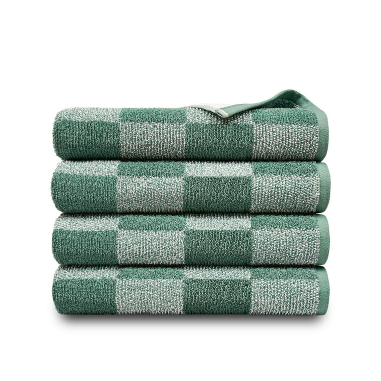 Mainstays Performance Checkered Bath Towel, 54" x 30", Sage - Pack of 4 - Walmart.com | Walmart (US)