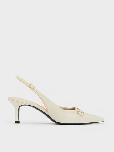 Leslie Metallic-Accent Slingback Pumps
    
         - Chalk | Charles & Keith UK