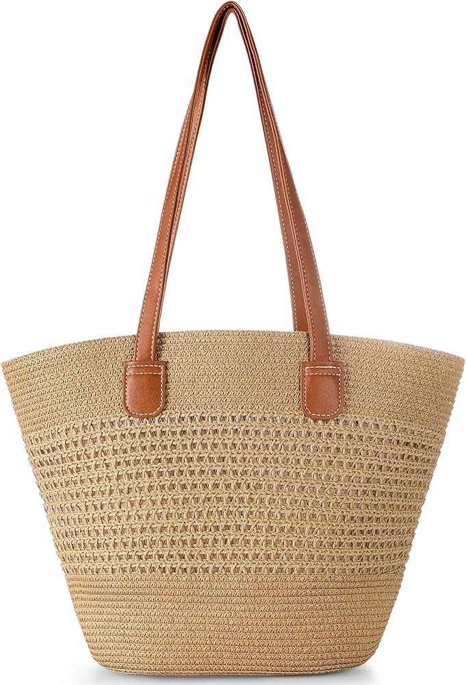 Trifabricy Beach Bags for Women, Large Beach Bag, Woven Straw Tote Bags Waterproof, Weaving Swim ... | Amazon (US)