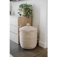 Sale Paris Lidded Laundry Hamper - Bohemian Storage Basket, Wicker Bin, Blanket, Woven Seagrass Bask | Etsy (US)