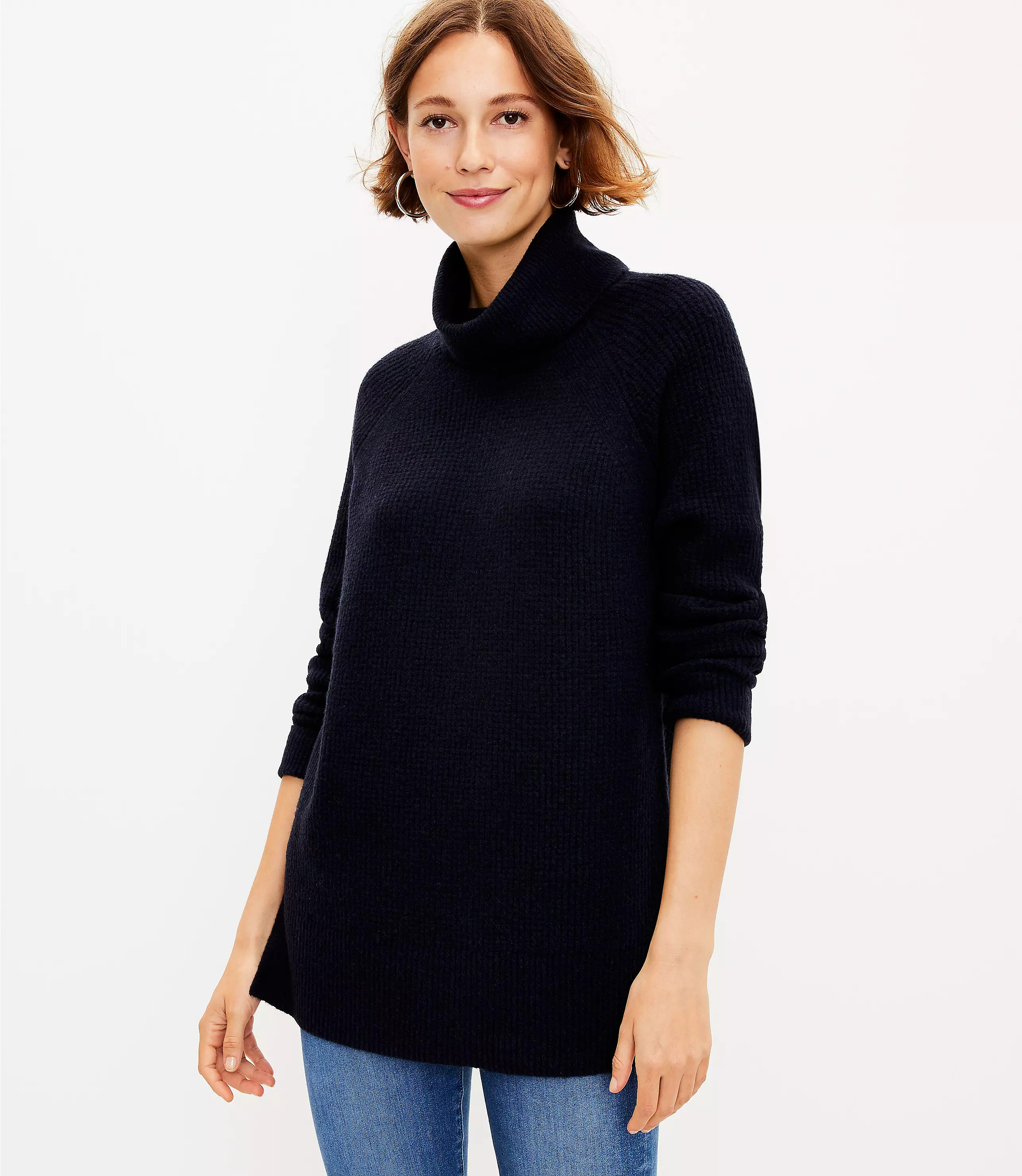 Petite Waffle Cowl Neck Tunic Sweater | LOFT