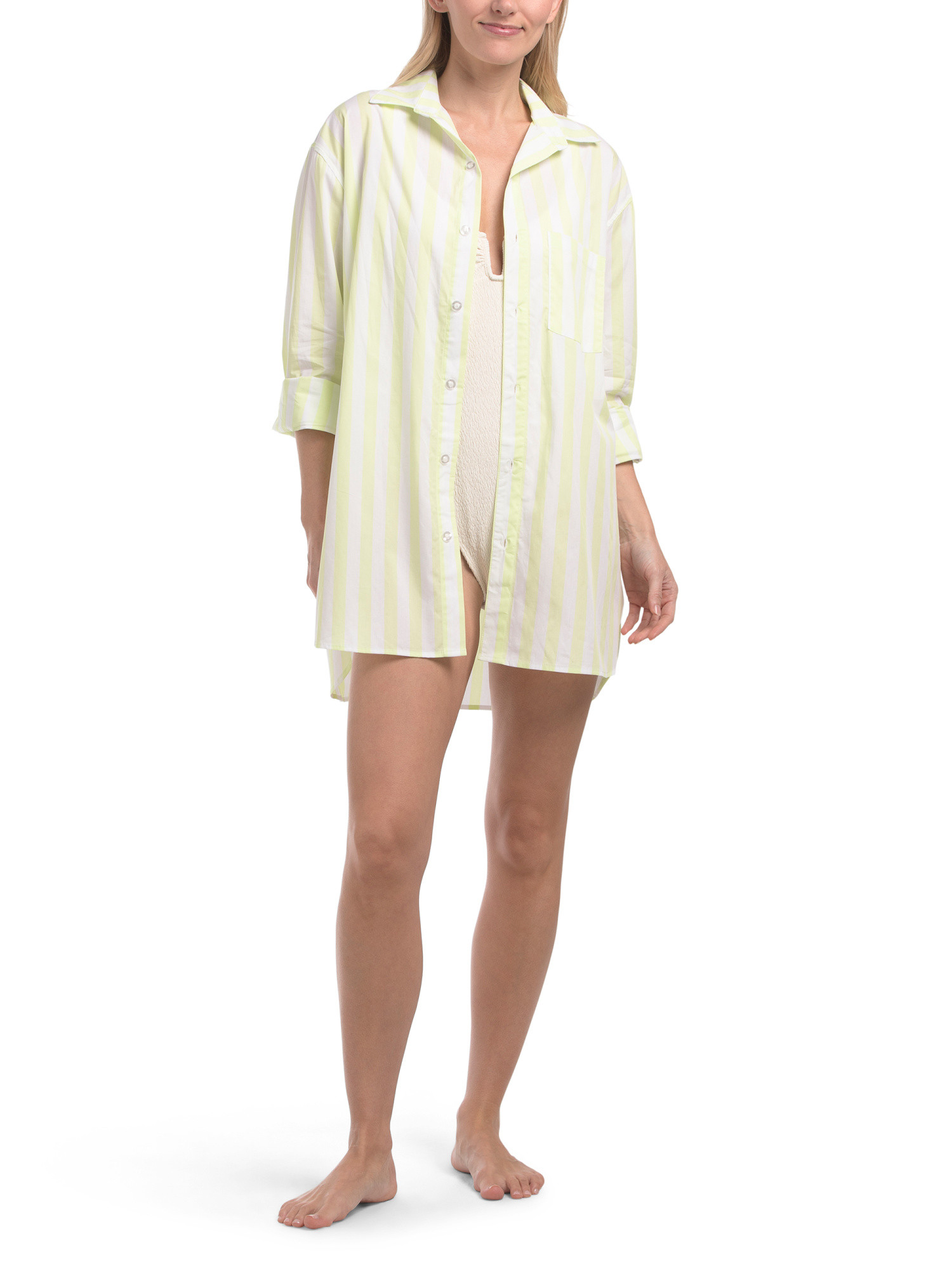 Oversized Beach Button Down Cover-up Shirt | TJ Maxx