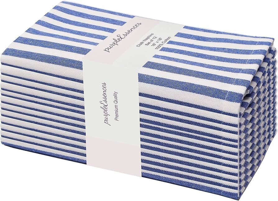 Set of 12 Stripe Cloth Dinner Napkins 100% Cotton - Perfect Everyday Use Table Linen - Soft Durab... | Amazon (US)